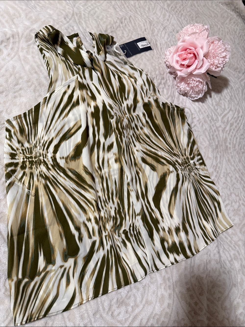 Worthington Olive and Cream Abstract Print Sleeveless Camisole